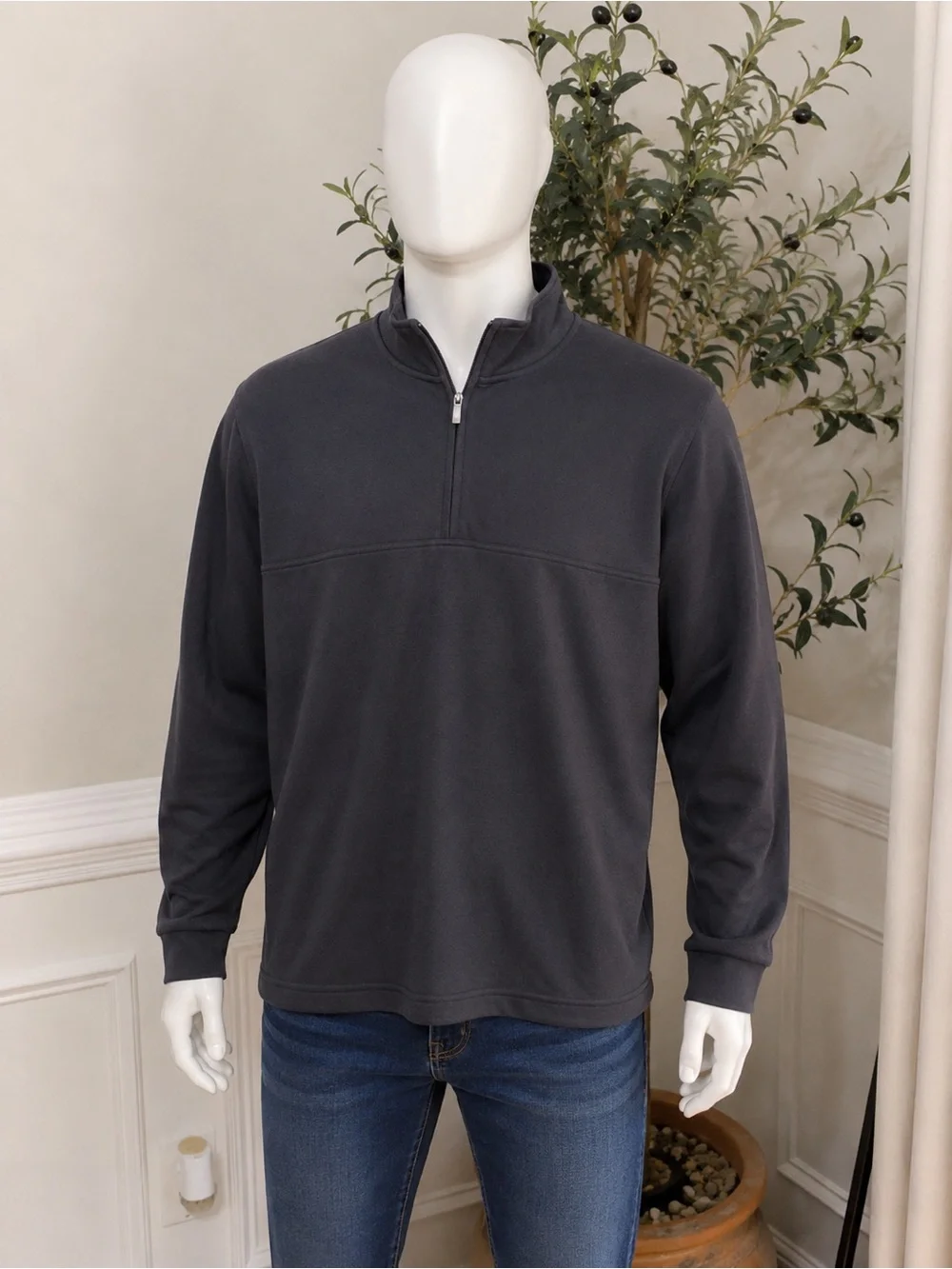 Size L Perry Ellis Men's Charcoal Half-Zip Shirt Jacket